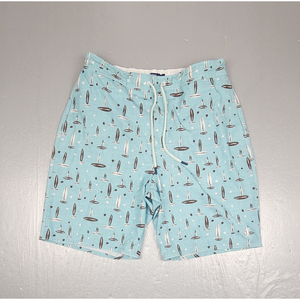 Johnnie-O BoardShorts Mens Large Blue Rowan Half Elastic Stretch Swim Trunks